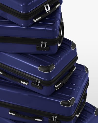Coolife Luggage Sets, 5 Piece Durable Suitcase, Lightweight Carry on Luggage with PC+ABS Hardshell, Dual Spinner Wheels, TSA Lock and YKK Zipper(navy new, 5 piece set) - color: navy new, size: 5 piece set