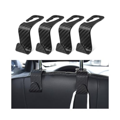 Car Back Seat Headrest Hooks, 4 Pack Carbon Fiber Stylish Back Seat Hanger for Car Handbag Clothes Coats Grocery Bags, Car Interior Accessories (Carbon Fibre/Black) - color: Carbon Fibre/Black