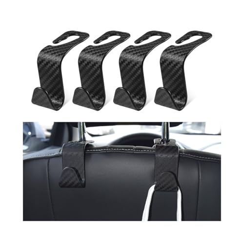 Car Back Seat Headrest Hooks, 4 Pack Carbon Fiber Stylish Back Seat Hanger for Car Handbag Clothes Coats Grocery Bags, Car Interior Accessories (Carbon Fibre/Black) - color: Carbon Fibre/Black