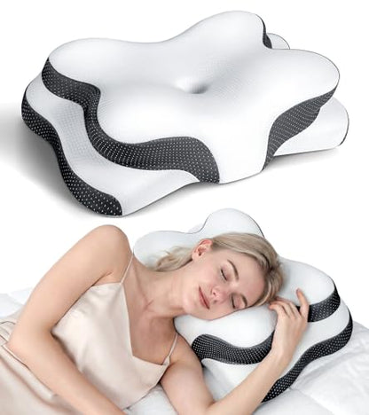 Osteo Sustained Cervical Health Neck Pillow, Contour Zoned Design Ergonomic Pillow for Pain Relief, No-Temperature Affected Memory Foam Pillows, Cooling Pillow Support Side, Back, Stomach Sleeper