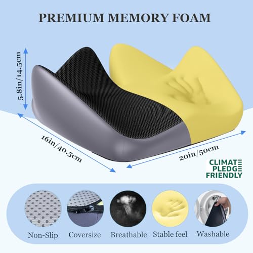 Office Chair Cushion, Large Breathable Ergonomic Seat Cushion – Pressure Relief for Tailbone/Sciatica/Back Pain from Long Sitting, Memory Foam Pad for Desk Chairs, Office Chairs & Long Trips - size: 20*16*5.8