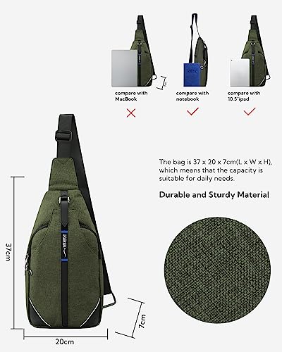 WATERFLY Medium Crossbody Sling Backpack Anti Theft Backpack for Traveling Chest Shoulder Bag - color: Army Green(medium)