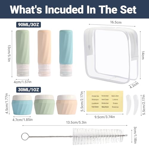 11 Pack Travel Bottles for Toiletries, TSA Approved 3oz Leak Proof Refillable Silicone Squeezable Containers Kit for Shampoo Lotion Conditioner with Toiletry Bag - color: 11pack/Colorful 2
