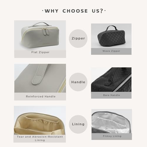 Travel Makeup Bag – Large Cosmetic Organizer with Waterproof PU Leather, Smooth Double Zipper & Tear-Resistant Lining, Toiletry Pouch for Women (Grey) - color: 01-Grey