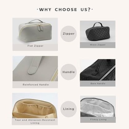 Travel Makeup Bag – Large Cosmetic Organizer with Waterproof PU Leather, Smooth Double Zipper & Tear-Resistant Lining, Toiletry Pouch for Women (Grey) - color: 01-Grey
