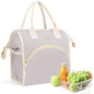 LOKASS Lunch Bag Women Insulated Lunch Box Wide-Open Lunch Tote Bag Large Cooler Bag for Work Picnic Hiking Beach（Light Gray） - color: Cream Gray