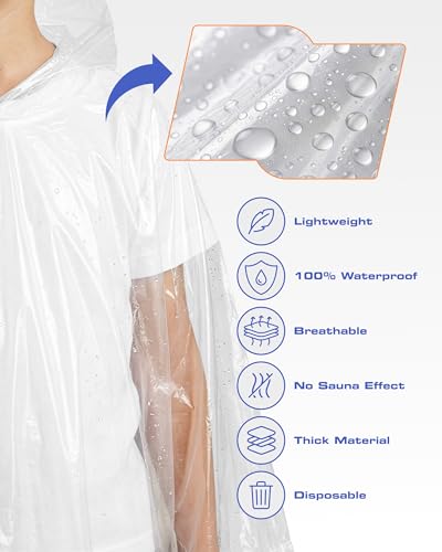 Hagon PRO Disposable Rain Ponchos for Adults (5 Pack) - color: Clear (5 Pack)