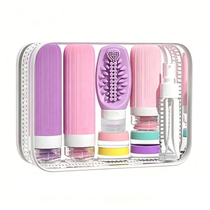 Vitog 16 Pack Travel Bottles with Soft Brush, TSA Approved Silicone Travel Containers for Toiletries, Squeezable Leak Proof Refillable Travel Accessories for Conditioner, Shampoo, Lotion & Body Wash - color: Purple