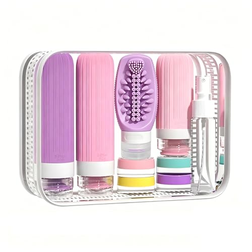 Vitog 16 Pack Travel Bottles with Soft Brush, TSA Approved Silicone Travel Containers for Toiletries, Squeezable Leak Proof Refillable Travel Accessories for Conditioner, Shampoo, Lotion & Body Wash - color: Purple