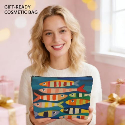 JIUWEIHU Fish Makeup Bag, Sea Animals Cosmetic Bags Travel Organizer Bag Zipper Pouch, Birthday Fishing Lovers Friendship Gifts for Women Friend Colleague Sister Niece Mom - color: Multicolor 0065