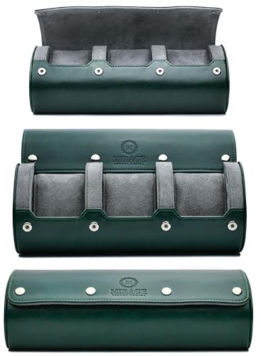 Watch Cases for Men – Travel Watch Roll Case – 3 Watch Travel Case Holder Organizer and Display - Royal Green Vegan Leather - color: Royal Green 3-watch case