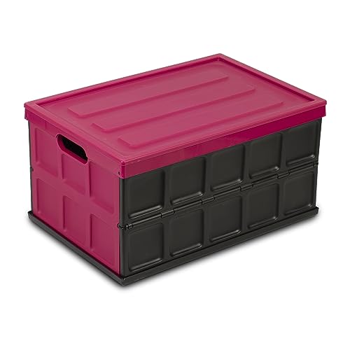 Glad Collapsible Storage Bin with Lid - 48L Foldable Plastic Box for Garage, Car Trunk, and Organization - Stackable Lidded Container with Handles, Purple - color: Purple