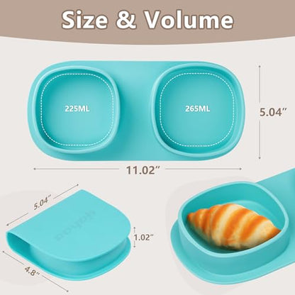 Silicone Foldable Novelty Dinner Plates, Baby Plates Travel Essential with Forks and Spoons, Microwave & Dishwasher Safe, Aqua - color: Aqua, style: No-Suction