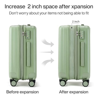 Hanke Expandable Hard Shell Luggage Sets 2 piece Carry on Luggage with Wheels Suitcases Lightweight Checked Travel Luggage Rolling Large Suitcase Travel Luggage Bag Woman Men 20/29 Inch(Bamboo Green) - color: Bamboo Green, size: Expandable 2 piece Set（20/