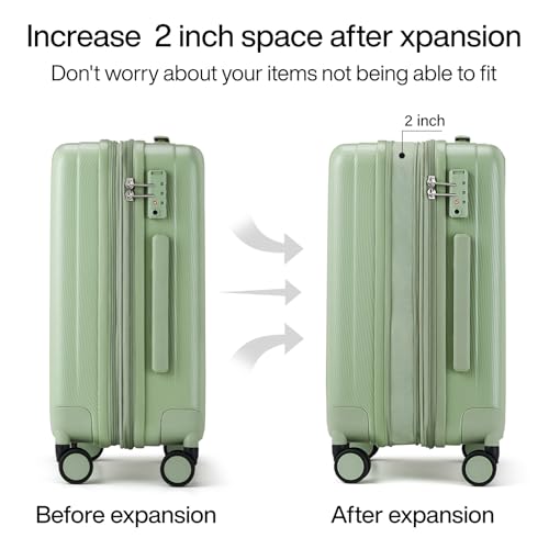 Hanke Expandable Hardshell Luggage Sets 3 piece Carry on Luggage with Wheels Suitcases Lightweight Checked Travel Luggage Rolling Large Suitcase Travel Luggage Bag Woman Men 20/24/29Inch(Bamboo Green) - color: Bamboo Green, size: Expandable 3 Piece Set（20