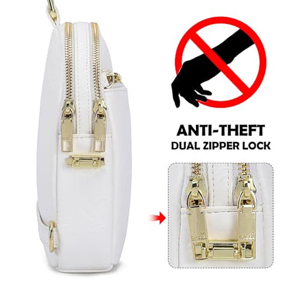 INICAT RFID Blocking Sling Bag, Anti Theft Crossbody Bag for Women Compact Travel Purses Leather - color: White Anti Theft