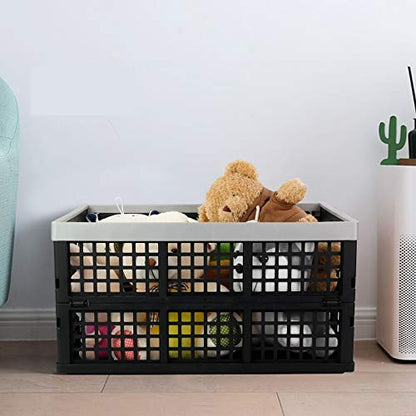 Vababa 42 L Plastic Stackable Collapsible Storage Crate, 3-Pack Stacking Folding Storage Basket - size: 42 L