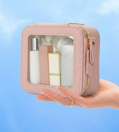 Aveniee Mini Clear Makeup Bag, Small Cosmetic Bags Travel Toiletry Pouch Organizer, TSA Approved Make up Case with Zipper, Car Bag for Essentials,Dusty Pink - color: Dusty Pink, style: Mini Chic