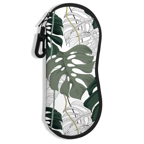 Sunglasses Soft Case, Ultra Light Portable Neoprene Zipper Glasses Case for Men Women - color: Green Leaf