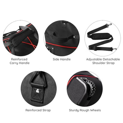 Bagenerous 110L/140L Expandable Soft-Sided Foldable Duffle Bag with 2 Rubber Wheels,Packable 32” Rolling Carry-On with Multi-Pockets & Compartments,Black Red - color: Black Red