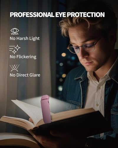 HEMONNKAM Book Reading Light, Rechargeable Clip on Booklight, Eye Caring 3 Color Temperatures & 5 Brightness Levels, Night Use for Bed, Long Lasting, Reading at Night in Bed, Pink - color: Pink