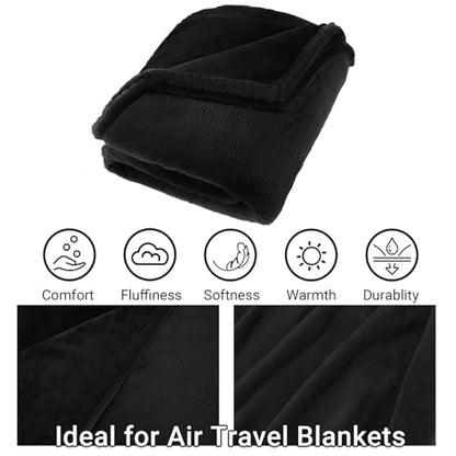 Airplane Travel Blanket with Pillow,300 GSM Soft Fleece Compact Blanket with Carry Bag,Lightweight Travel Blanket for Flights,Black - color: Black