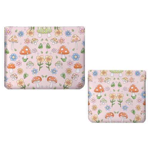 2 PCS PU Leather Small Makeup Bag Set for Purse,No Zipper Self-closing Cosmetic Bag, Portable Coin Purse Lipstick Accessories Organizer Travel Toiletry Storage Pouch for Women,Little Mushroom - color: Little Mushroom