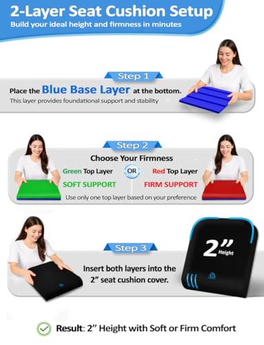 Adjustable Memory Foam Seat Cushion, Custom Height & Firmness, Ergonomic Office Chair Cushion for Back, Coccyx, Sciatica & Tailbone Pain Relief – Ideal for Office Chair, Car Seat, Wheelchair, Recliner