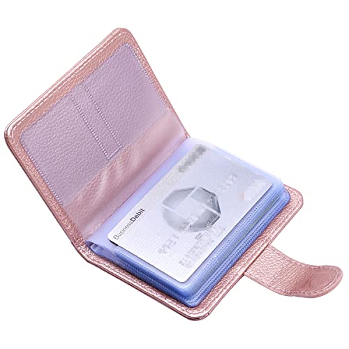 Wisdompro Credit Card Holder, PU Leather Slim RFID Blocking Debit Card Protector Wallet Organizer Case with Magnetic Shut (Build in 20 Card Slot & 7 Small Cells for Memory Cards)-Vertical Rose Gold - color: Rose Gold, size: Vertical