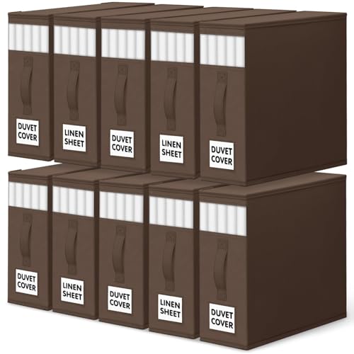 WOWBOX Sheet Organizers and Storage,Closet Bed Sheet Organizer Under Bed Storage and Organization with Label Cards & Clear Window for Bedding Sheets,Duvet Covers,Blankets (10 Pack，Brown) - color: Brown, size: 10 Pack