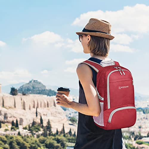 ZOMAKE Lightweight Packable Backpack 30L, Foldable Hiking Backpacks Water Resistant Compact Folding Daypack for Travel(Red) - color: Red