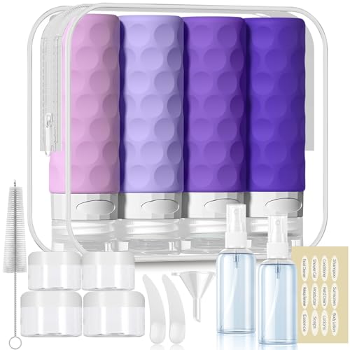 Silevoler 16pack Travel Bottles for Toiletries, TSA Approved Travel Size Containers Set, Leak Proof Refillable Liquid & Creams Toiletries Accessories Kit W/Toiletry Bag (Purple) - color: Purple