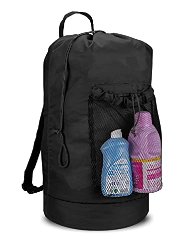 Dalykate Backpack Laundry Bag, Laundry Backpack with Shoulder Straps and Mesh Pocket Durable Nylon Clothes Hamper Bag with Drawstring Closure for College, Travel, Laundromat, Apartment - color: Black