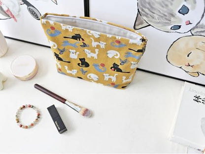 HAPPYHEIDI Canvas Pouch Travel Organizer, Brown Cats, Cotton Blend, Animal Print, Zipper Closure, 7.1x2.4x7 Inches - color: GR-Canvas-Brown Cats
