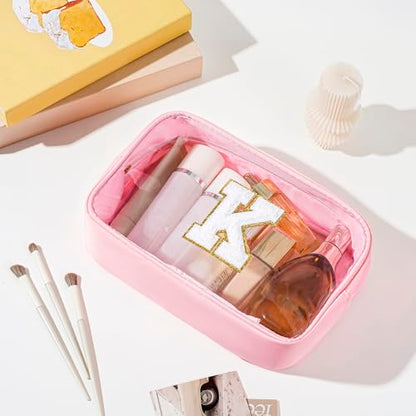 Personalized Initial Clear Makeup Bag Cosmetic Bags Travel Toiletry Bag Essentials Emergency Pouch Gifts for Girls Girlfriend Kids Birthday Graduation Teacher (Pink K) - style: K
