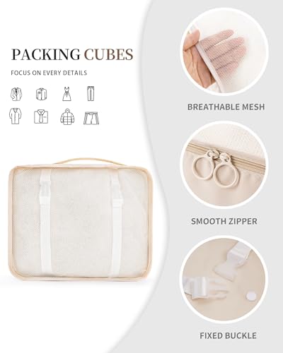 Packing Cubes for Suitcase 11PCS Luggage Packing Organizers Travel Essentials Luggage Organizer Hooked Toiletry Bag Cosmetic Bag and Shoes Bag, Beige - color: Beige-11pcs
