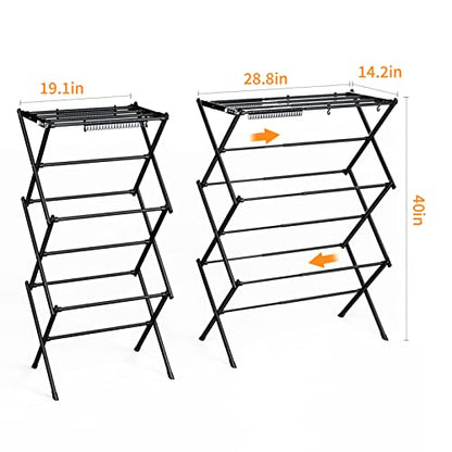 Clothes Drying Rack Household Indoor, Foldable Drying Rack Clothing for Laundry - 40" x 28.8" x 14.2", Space Saving Indoor, Black-1pack - color: Black