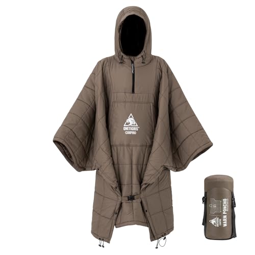 ONETIGRIS Camping Blanket Poncho with with Recycled Synthetic Insulation,Wearable Hoodie Blanket | Ultralight Water-Resistant Warm Camping Blanket for Outdoor, Hiking, Stadium - color: 1pc-brown