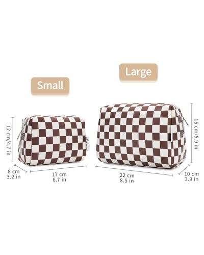 Narwey Small Checkered Makeup Bag for Purse Mini Cosmetic Bag Travel Makeup Pouch Zipper Pouch Cute Make up Bags with Compartments for Women Girls (Dark Checkerboard, Small) - color: YB-Dark Checkerboard, style: Small