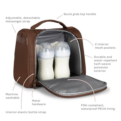 JuJuBe Insulated Bottle Bag, Breastmilk Cooler Fits 3 Baby Bottles, Storage Tote for Nursing Mom, Daycare & Travel, Lunch Bag w/Handle & Shoulder Strap (Espresso) - color: Espresso