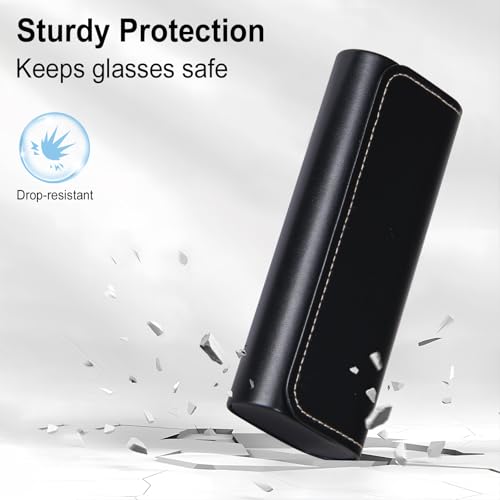 RayLove Hard Shell Glasses Case, Lightweight Leather Eyeglass Case, Travel-Friendly Sunglasses Protector for Men & Women - color: Black