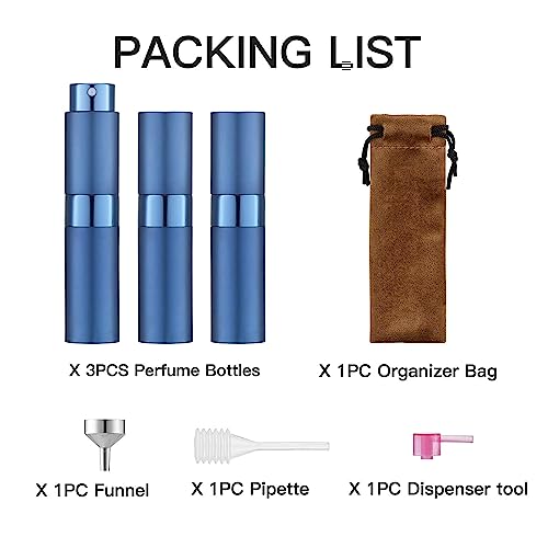 LISAPACK 8ML Atomizer Perfume Spray Bottle for Travel (3 PCS) Empty Cologne Dispenser, Portable Sprayer (Gold, Silver, Blue) - color: 3 Colors2