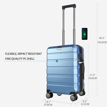 KROSER Hardside Expandable Carry On Luggage with Spinner Wheels & Built-in TSA Lock, Durable Suitcase Rolling Luggage with USB Port, Carry-On 20-Inch, Light Blue - color: Light Blue
