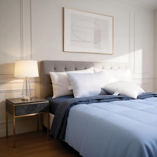 Blue Ridge Home Fashions Luxury Hotel Quality Cooling Pillows Queen Size Set of 2, Soft Medium 500 Thread Count Damask Stripe Embroidered 100% Cotton Cover, Down Alternative - size: Queen Size Set of 2
