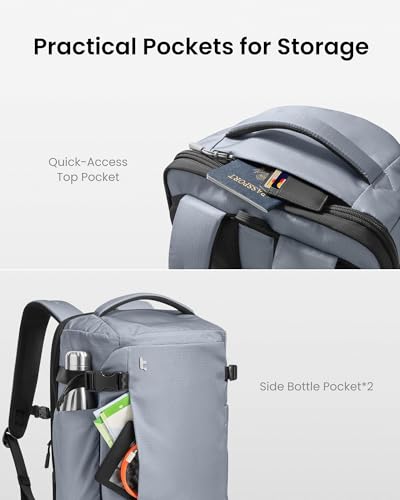 tomtoc Travel Backpack 40L, TSA Friendly Flight Approved Carry-on Luggage Hand Water-resistant Lightweight Business Rucksack, Durable Large Weekender Bag Daypack Fits 17.3 Inch Laptop - color: Silver Gray-ripstop, size: 40L