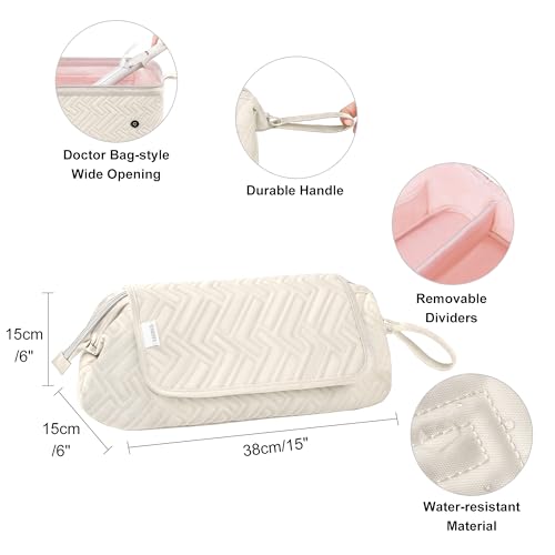 Leudes Hair Tools Travel Bag for Women Heat Resistant Mat for Travel Essentials Hot Tools Straighteners,Flat Irons,Curling Iron,Hot Air Brushes and Hair Dryer Organizer Bags 2 in 1 (Beige) - color: Beige