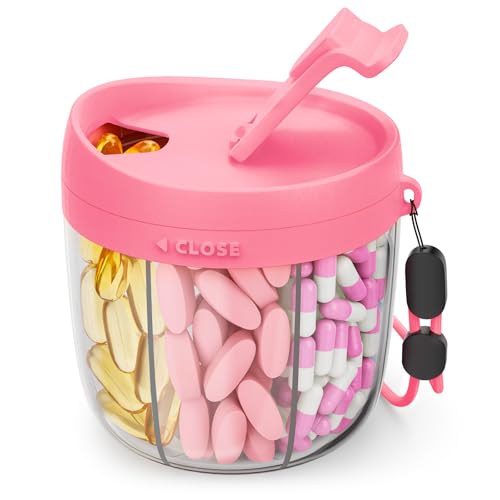AMOOS Cute Pill Dispenser with 7 Large Compartments, Portable Pill Bottle Organizer with Wide Opening for Easy Use, Anti-Mix Pill Organizer for Travel, BPA-Free Pill Container, Hot Pink - color: Hot Pink