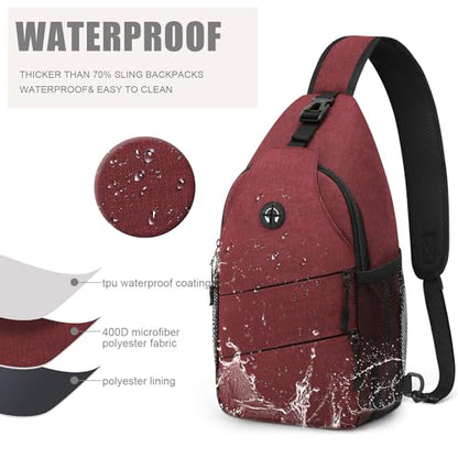 Pritent Crossbody Bags for Women Men Trendy Sling Bag Backpack Casual Chest Bag with Convertible Shoulder Strap - color: Wine Red, size: Medium