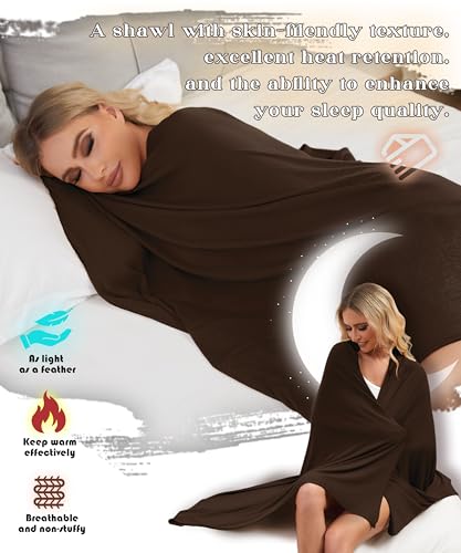 Tencel Cashmere Shawl Wraps for Women,Pashmina Stole Airplane Travel Wool Scarf Blanket Wrap Lightweight UPF 50+ - color: Brown