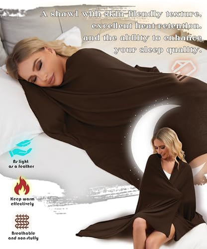 Tencel Cashmere Shawl Wraps for Women,Pashmina Stole Airplane Travel Wool Scarf Blanket Wrap Lightweight UPF 50+ - color: Brown